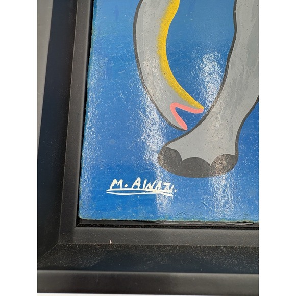 M. Awazi Oil Tingatinga Elephant‎ And Birds Painting On Masonite Signed 12"x12" - Picture 4 of 6